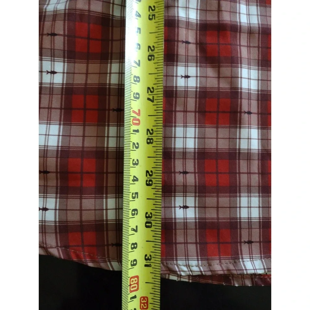 Killik Mens XL Red‎ Plaid Fish Print Short Sleeve Ventilated Fishing Shirt
